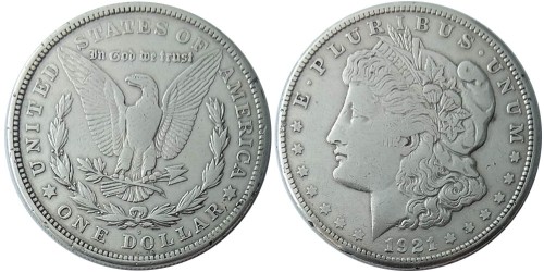 1 доллар 1921 S США — Доллар Моргана — серебро