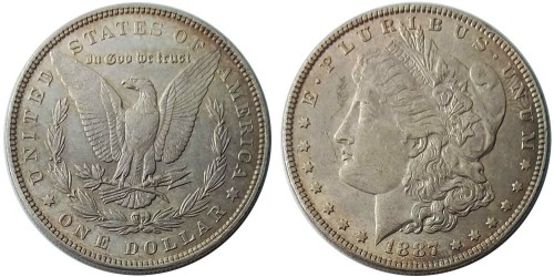 1 доллар 1887 США — Доллар Моргана — серебро