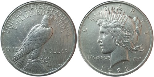 1 доллар 1922 США — Peace Dollar — серебро №5