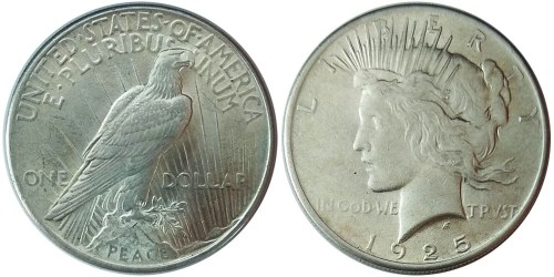 1 доллар 1925 США — Peace Dollar — серебро №1
