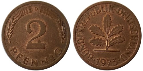 2 пфеннига 1973 «D» ФРГ