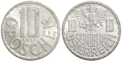 10 грошей 1957 Австрия