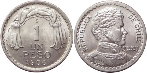 1 песо 1956 Чили