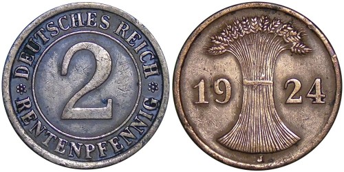 2 рентенпфеннига 1924 «J» Германия