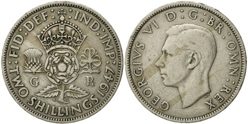 2 шиллинга 1947 Великобритания