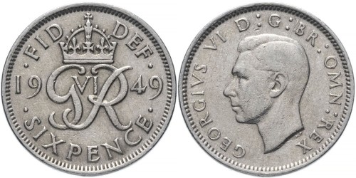 6 пенсов 1949 Великобритания