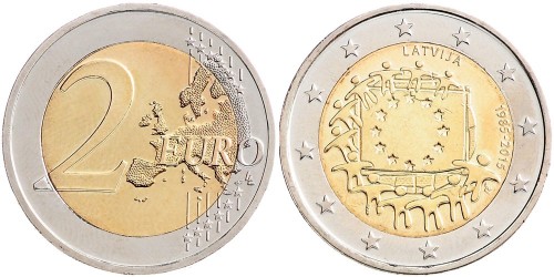 2 евро 2015 Латвии — 30 лет флагу Европейского союза