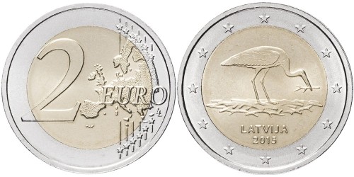 2 евро 2015 Латвии — Вымирающие виды — Чёрный аист