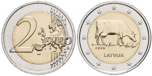 2 евро 2016 Латвии — Латвийская бурая корова