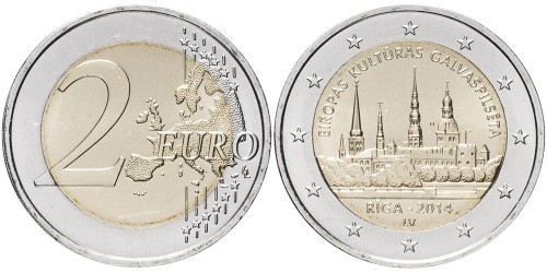 2 евро 2014 Латвии — Рига — культурная столица Европы 2014