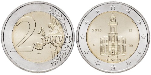 2 евро 2015 «D» Германия — Церковь Св Павла во Франкфурт-на-Майне — Гессен