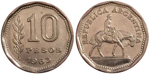 10 песо 1963 Аргентина