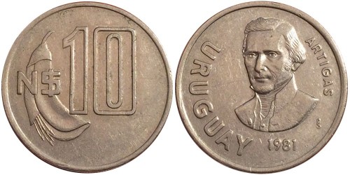 10 новых песо 1981 Уругвай