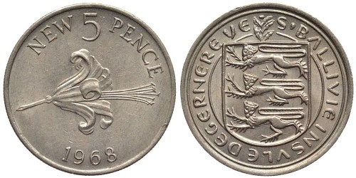 5 новых пенсов 1968 остров Гернси