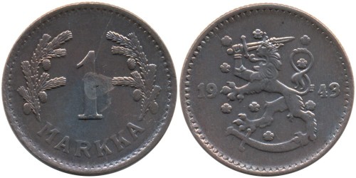 1 марка 1943 Финляндия (медь)