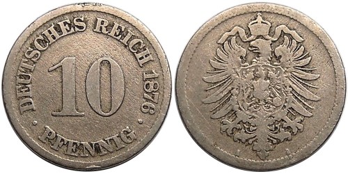 10 пфеннигов 1876 «А» Германская империя