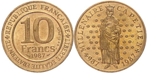 10 франков 1987 Франция — Тысячелетие династии Капетингов