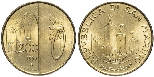 200 лир 1993 Сан-Марино UNC