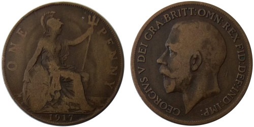1 пенни 1917 Великобритания
