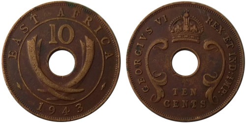 10 центов 1943 Британская Восточная Африка