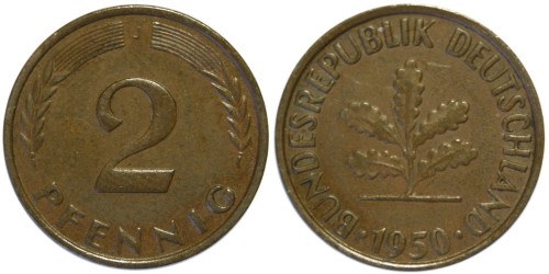 2 пфеннига 1950 «J» ФРГ