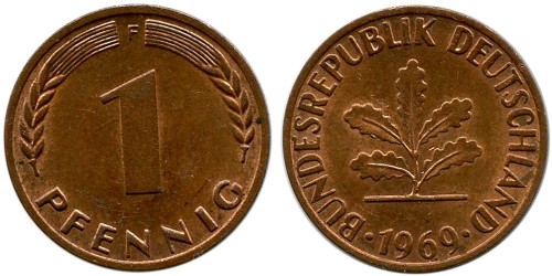 1 пфенниг 1969 «F» ФРГ