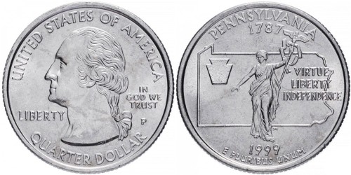 25 центов 1999 P США — Пенсильвания — Pennsylvania UNC