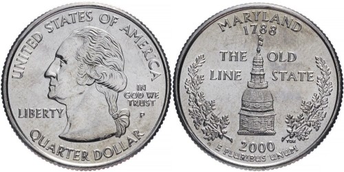 25 центов 2000 P США — Мэрилэнд — Maryland UNC