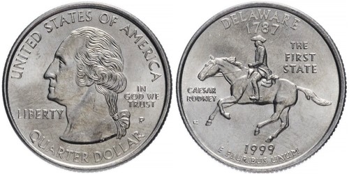 25 центов 1999 P США — Делавэр — Delaware UNC