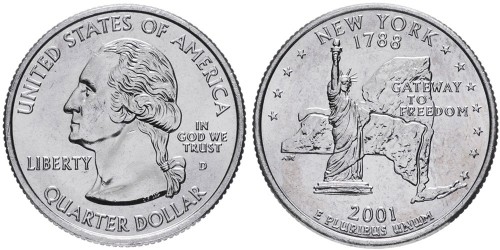 25 центов 2001 D США — Нью-Йорк — New York UNC