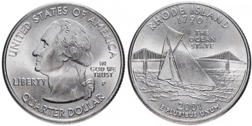 25 центов 2001 P США — Род-Айленд — Rhode Island UNC