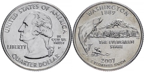 25 центов 2007 P США — Вашингтон — Washington UNC