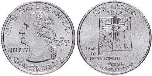 25 центов 2008 P США — Нью-Мексико — New Mexico