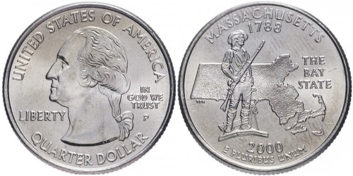 25 центов 2000 P США — Массачусетс — Massachusetts UNC