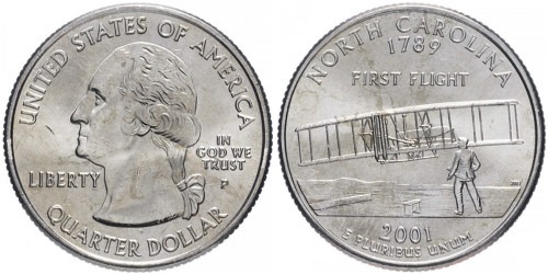 25 центов 2001 P США — Северная Каролина — North Carolina UNC