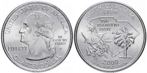 25 центов 2000 P США — Южная Каролина — South Carolina UNC