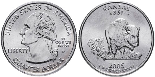 25 центов 2005 D США — Канзас — Kansas