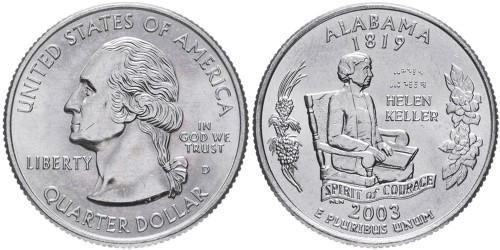 25 центов 2003 D США — Алабама — Alabama