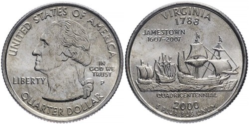 25 центов 2000 P США — Вирджиния (Виргиния) — Virginia UNC