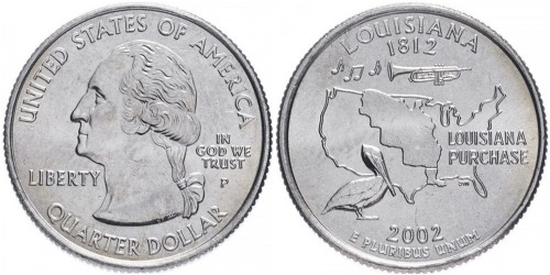 25 центов 2002 P США — Луизиана — Louisiana