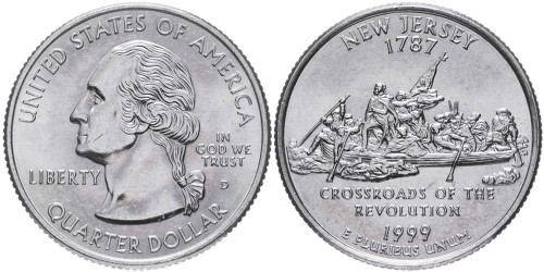 25 центов 1999 D США — Нью-Джерси — New Jersey UNC