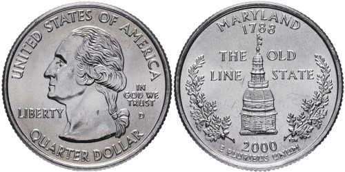 25 центов 2000 D США — Мэрилэнд — Maryland UNC