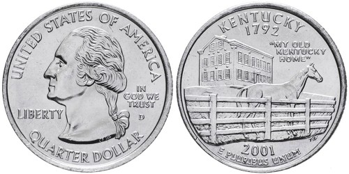 25 центов 2001 D США — Кентукки — Kentucky UNC