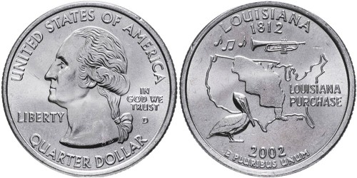25 центов 2002 D США — Луизиана — Louisiana