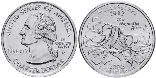 25 центов 2002 D США — Миссисипи — Mississippi UNC