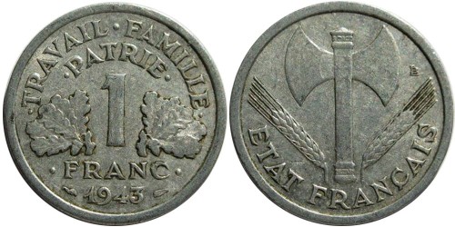 1 франк 1943 Франция — Без отметки монетного двора