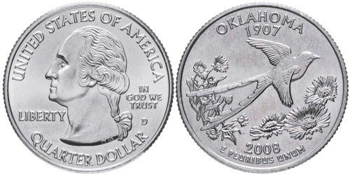 25 центов 2008 D США — Оклахома — Oklahoma UNC