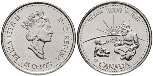 25 центов 2000 Канада — Миллениум — Мудрость UNC