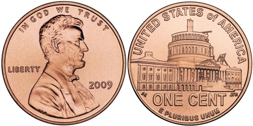 1 цент 2009 США — 200 лет со дня рождения Авраама Линкольна — Президентство в Вашингтоне