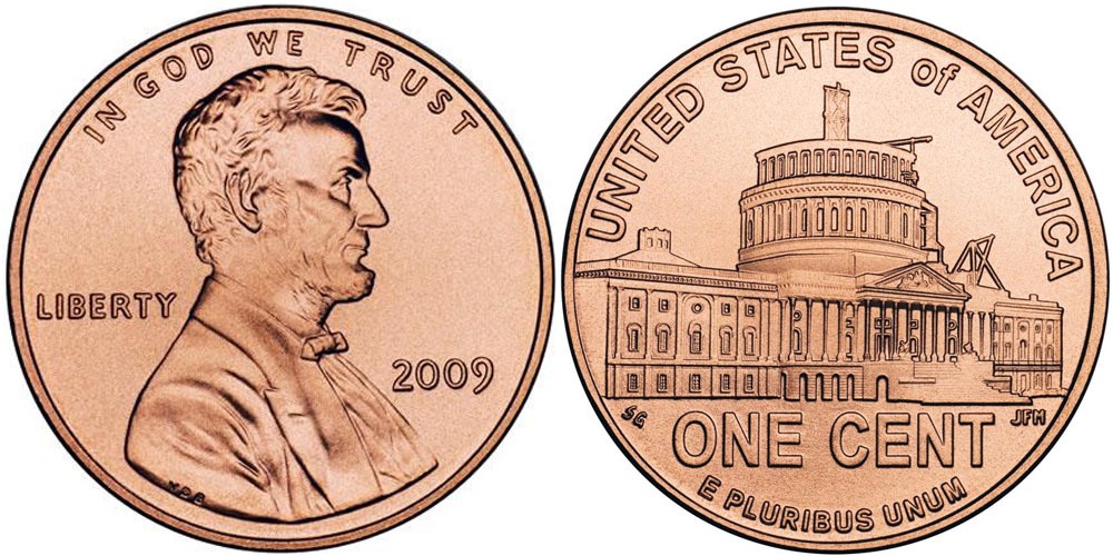 1 цент 2009 США — 200 лет со дня рождения Авраама Линкольна